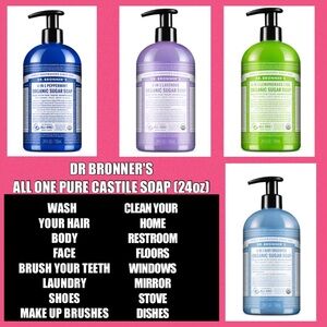 Dr Bronner's Liquid Castile Soap Made with Essential Oils 4 Scents 24oz each
